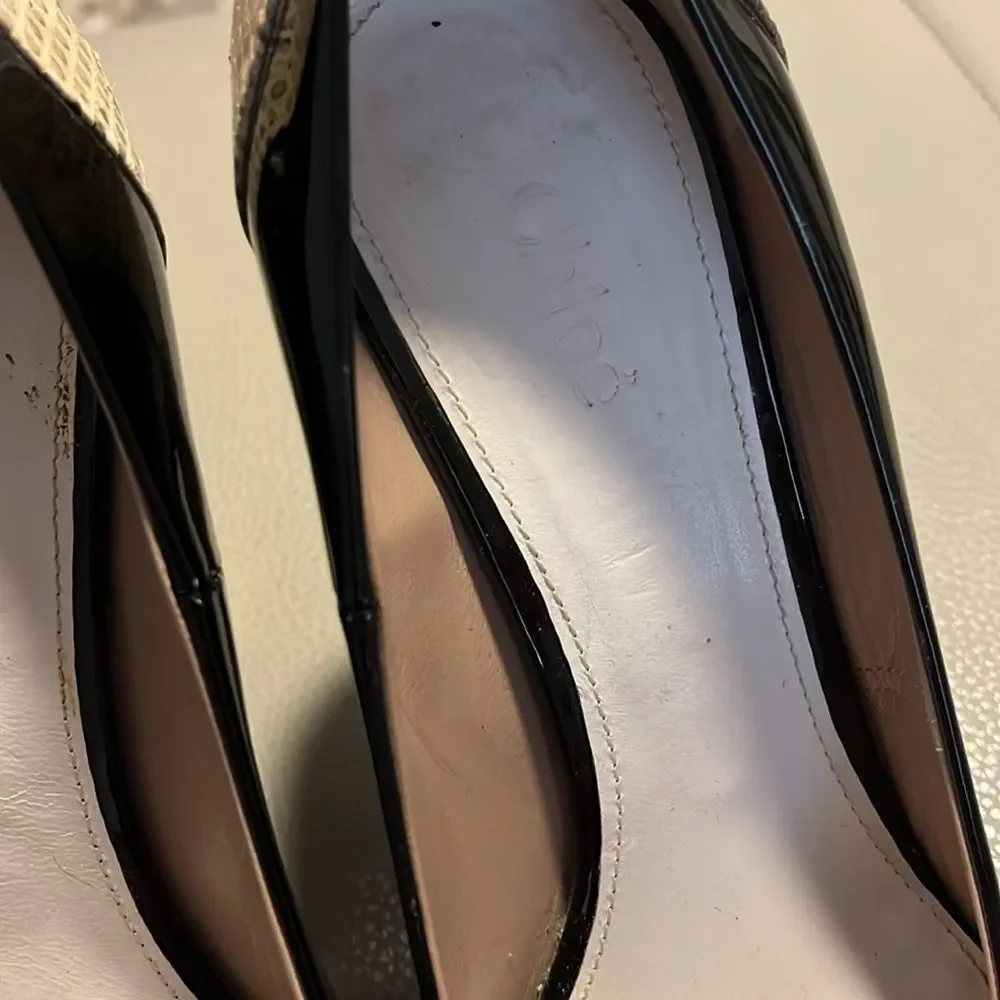 Chloe Black Patent Leather Snakeskin Embossed Block Heel Pumps Size 39 US‎ 9